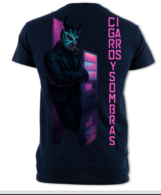 Cigarros Y Sombra Neon Luchador Logo(2 sided) short sleeved t-shirt