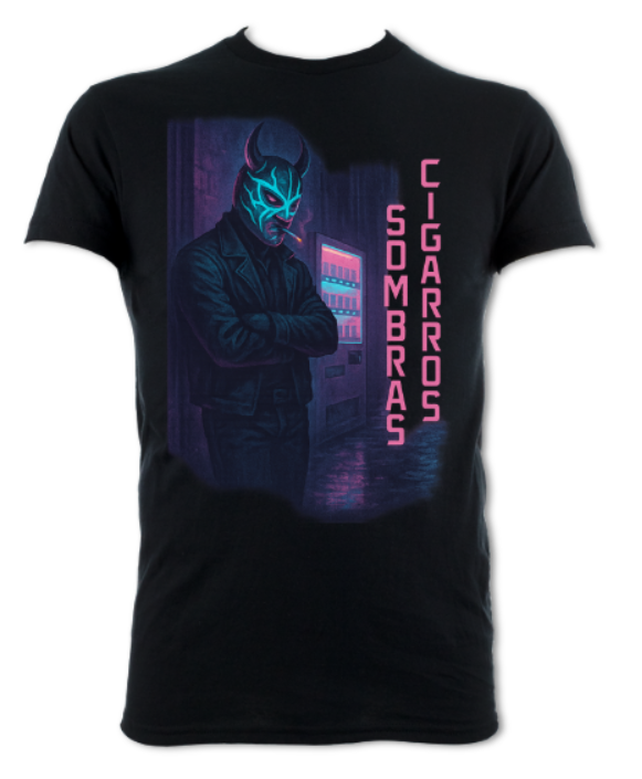 Cigarros Y Sombra Neon Luchador Logo(2 sided) short sleeved t-shirt