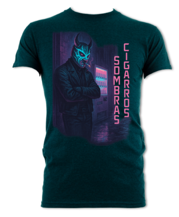 Cigarros Y Sombra Neon Luchador Logo(2 sided) short sleeved t-shirt