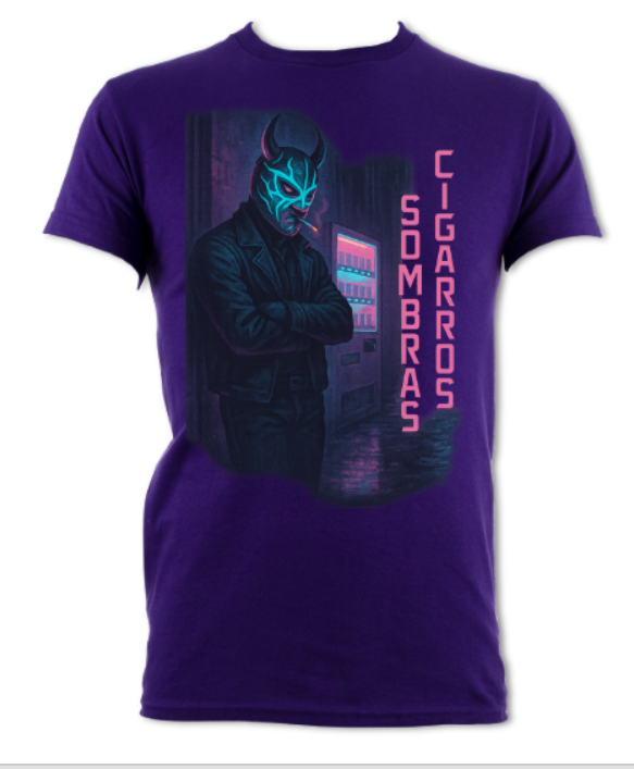 Cigarros Y Sombra Neon Luchador Logo(2 sided) short sleeved t-shirt