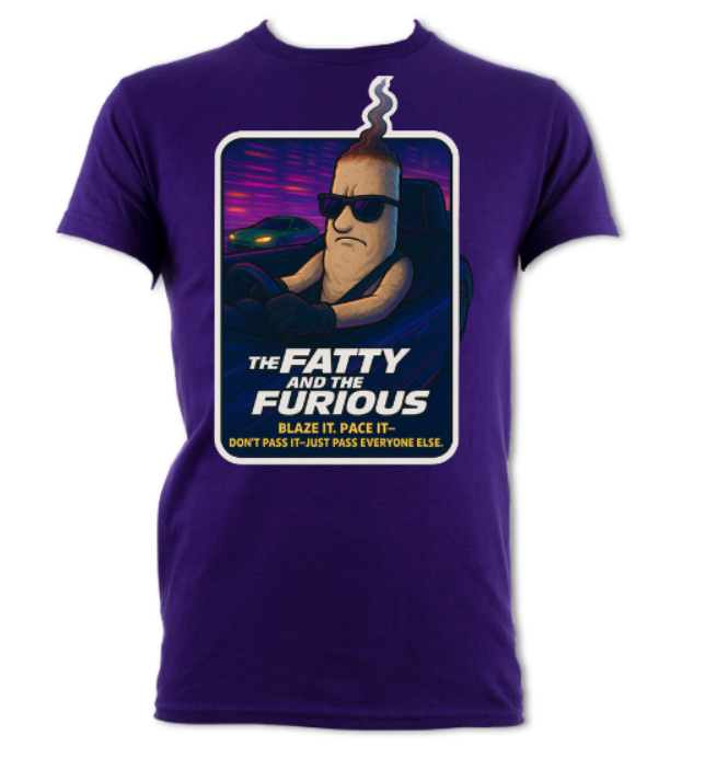The Fatty and The Furious Purple short sleeved t-shirt