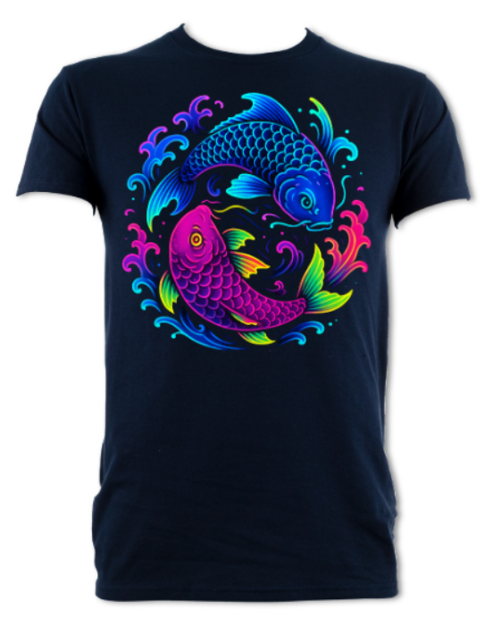 Neon Koi Yin Yang Japanese neon streets shirt maroon