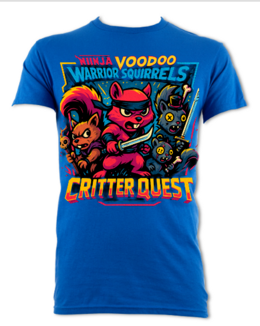 Ninja Voodoo Warrior Squirrels Critter Quest short sleeved t-shirt black