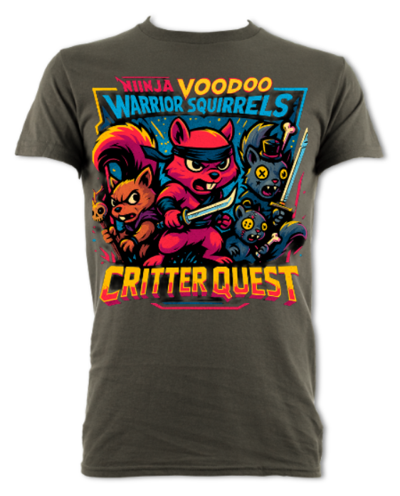 Ninja Voodoo Warrior Squirrels Critter Quest short sleeved t-shirt black