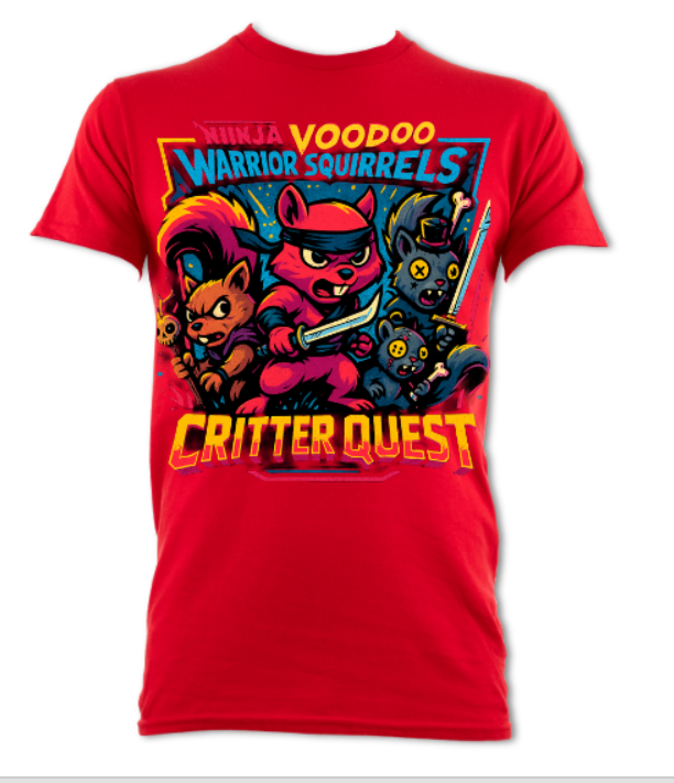 Ninja Voodoo Warrior Squirrels Critter Quest short sleeved t-shirt black