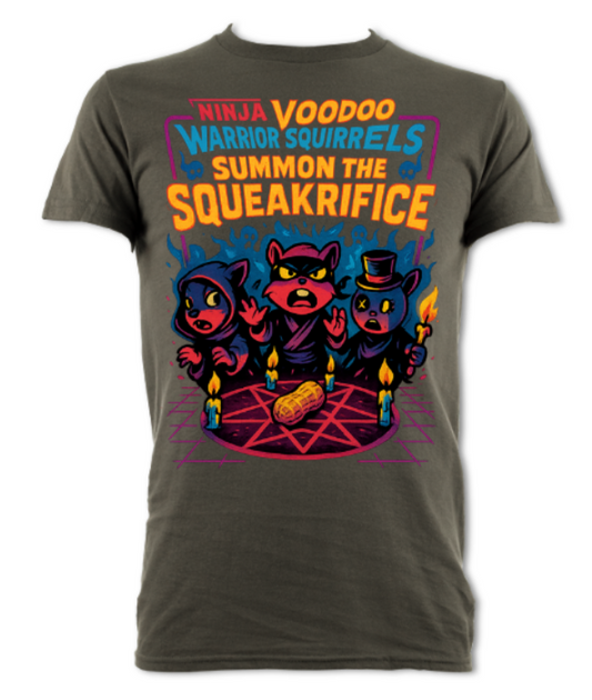 Ninja Voodoo Warrior Squirrels Summon the Squeakrifice Short sleeved t-shirt black