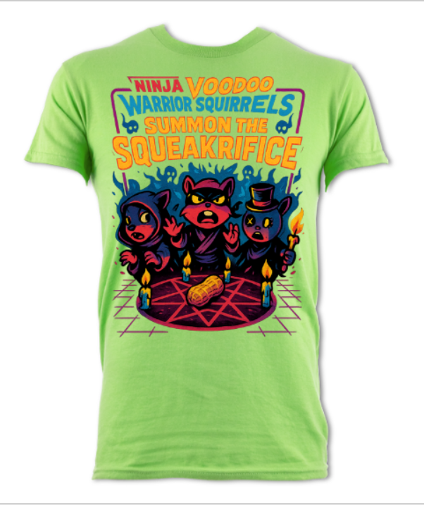 Ninja Voodoo Warrior Squirrels Summon the Squeakrifice Short sleeved t-shirt black