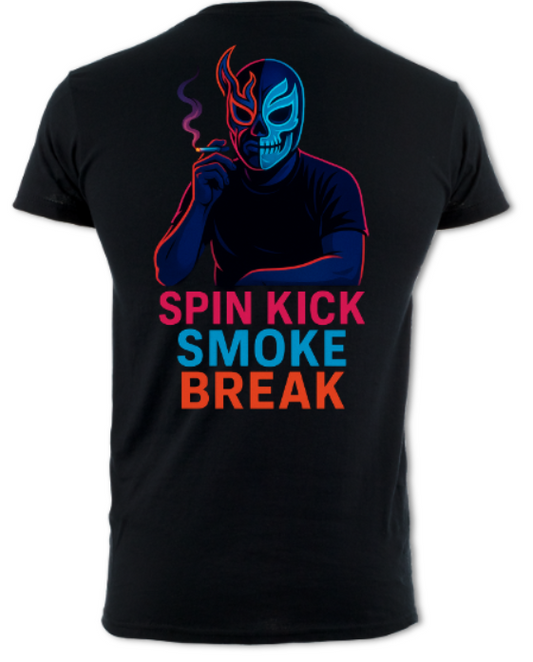 Japanese Neon Streets Spin Kick Smoke Break Shirt (2 sided) short sleeved t-shirt