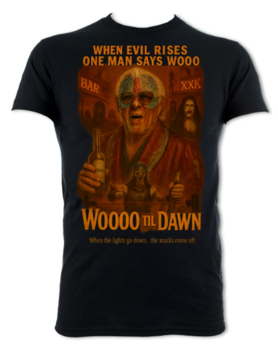 Lucha Til Dawn Movie Poster merch tee (PARODY, WRESTLING PARDOY) short sleeved t-shirt black