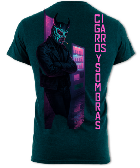 Cigarros Y Sombra Neon Luchador Logo(2 sided) short sleeved t-shirt