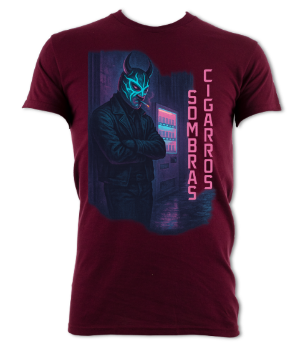Cigarros Y Sombra Neon Luchador Logo(2 sided) short sleeved t-shirt