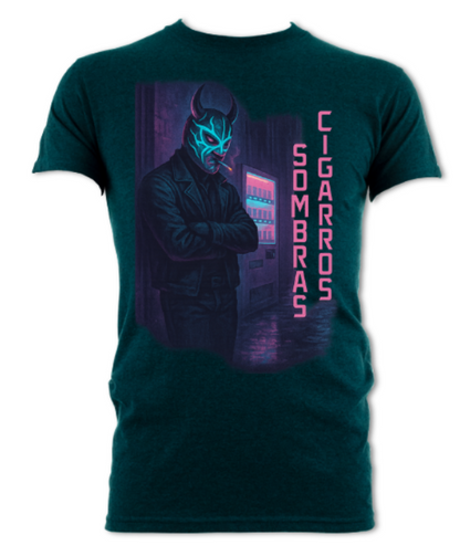 Cigarros Y Sombra Neon Luchador Logo(2 sided) short sleeved t-shirt
