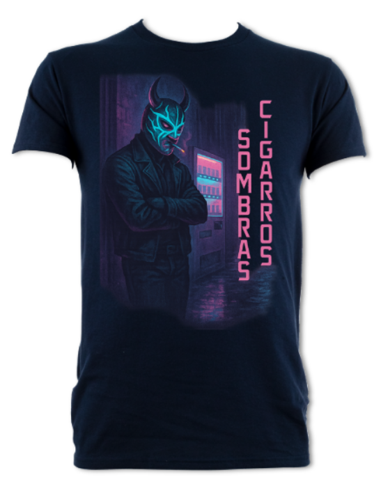Cigarros Y Sombra Neon Luchador Logo(2 sided) short sleeved t-shirt