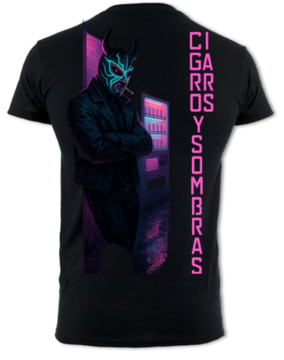 Cigarros Y Sombra Neon Luchador Logo(2 sided) short sleeved t-shirt