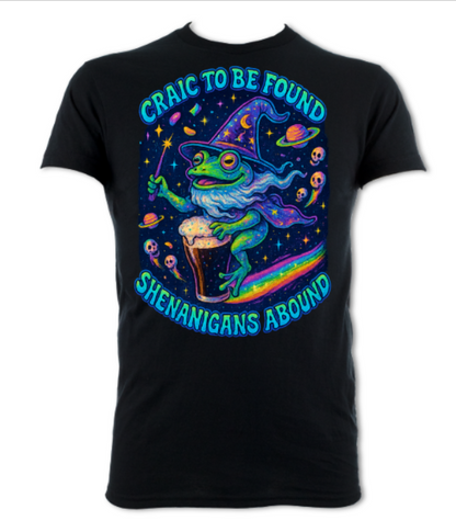 Craic To Be Found Shenanigans Abound Trippy Wizard Toad Short Sleeved T-Shirt (various colours)