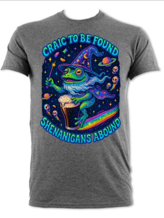 Craic To Be Found Shenanigans Abound Trippy Wizard Toad Short Sleeved T-Shirt (various colours)