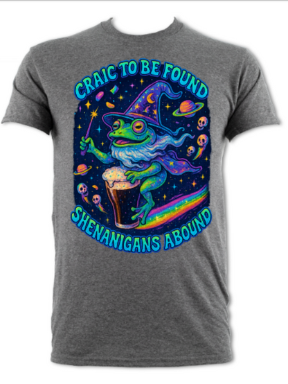 Craic To Be Found Shenanigans Abound Trippy Wizard Toad Short Sleeved T-Shirt (various colours)