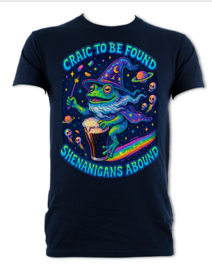 Craic To Be Found Shenanigans Abound Trippy Wizard Toad Short Sleeved T-Shirt (various colours)