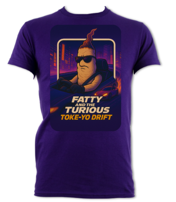 Fatty and The Furious Toke-Yo Drift Short Sleeved T-Shirt Purple