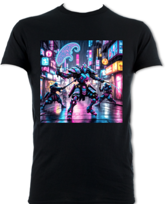 Japanese Neon Streets Robot Shogun Short Sleeved T-Shirt