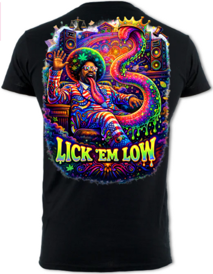 LICK ’EM LOW Tee – Psychedelic Court Chaos Graphic Shirt