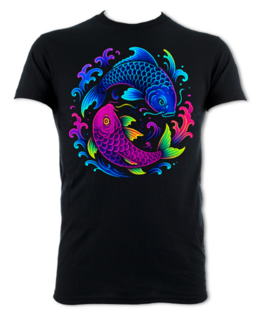 Neon Koi Yin Yang Japanese neon streets shirt maroon