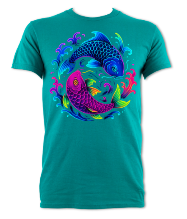 Neon Koi Yin Yang Japanese neon streets shirt maroon