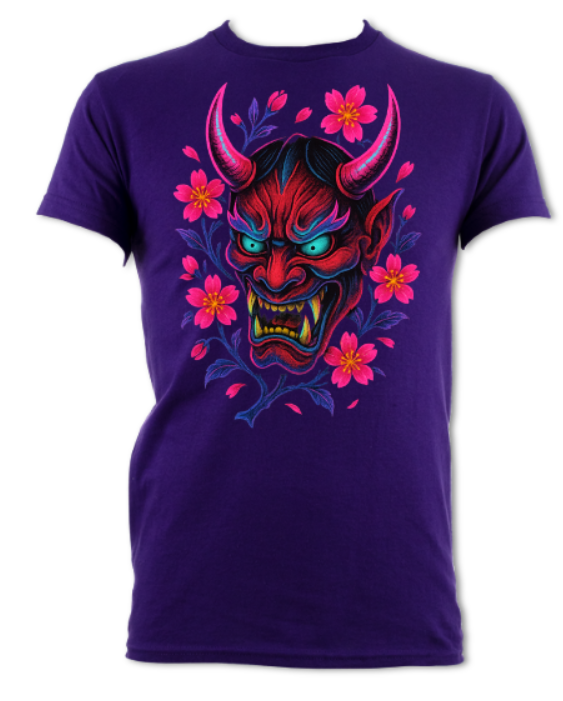 Neon Onyi and Cherry Blossoms Japanese Neon Streets short sleeved t-shirt