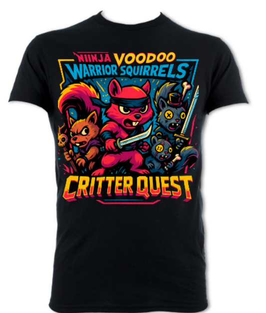 Ninja Voodoo Warrior Squirrels Critter Quest short sleeved t-shirt black