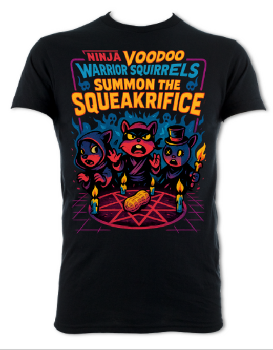 Ninja Voodoo Warrior Squirrels Summon the Squeakrifice Short sleeved t-shirt black