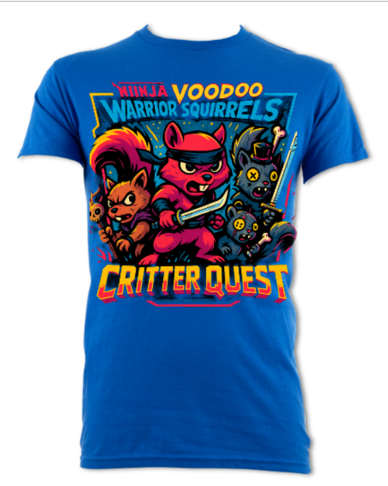 Ninja Voodoo Warrior Squirrels Critter Quest short sleeved t-shirt black