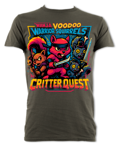 Ninja Voodoo Warrior Squirrels Critter Quest short sleeved t-shirt black