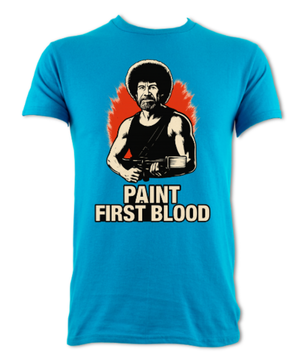 Paint First Blood Bob Ross short sleeved t-shirt various colours