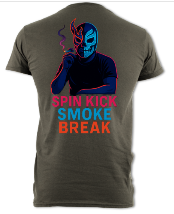Japanese Neon Streets  Spin Kick Smoke Break Shirt (2 sided) short sleeved t-shirt