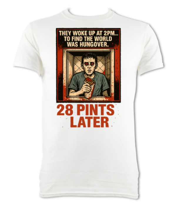 They Awoke to find the world was hungover 28 Pints Later short sleeved t-shirt