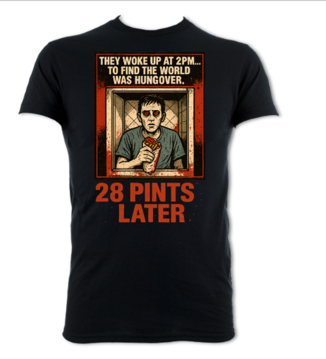 They Awoke to find the world was hungover 28 Pints Later short sleeved t-shirt
