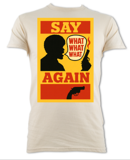 say what again pulp fiction tribute pop art logo short sleeved t-shirt