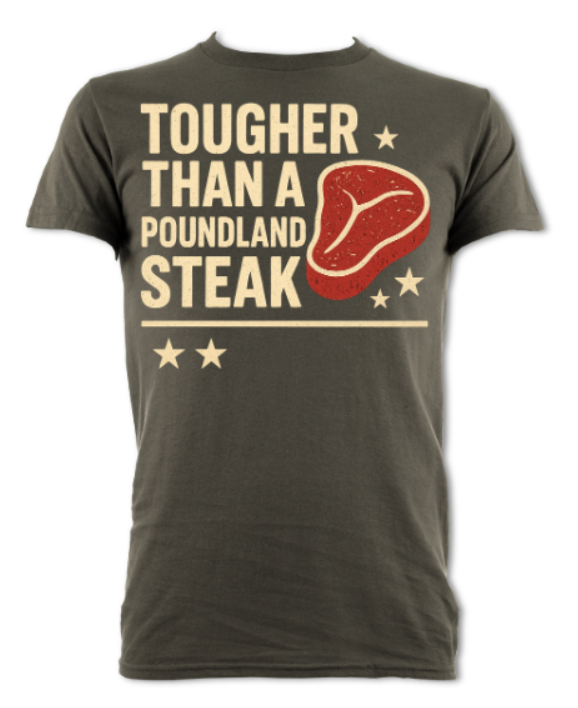 Tougher than a Poundland steak pro wrestling comedy tee short sleeved t-shirt charcoal