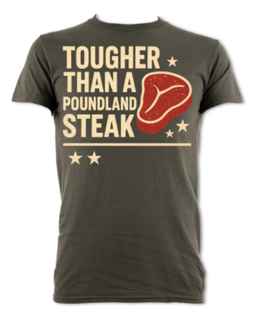 Tougher than a Poundland steak pro wrestling comedy tee short sleeved t-shirt charcoal